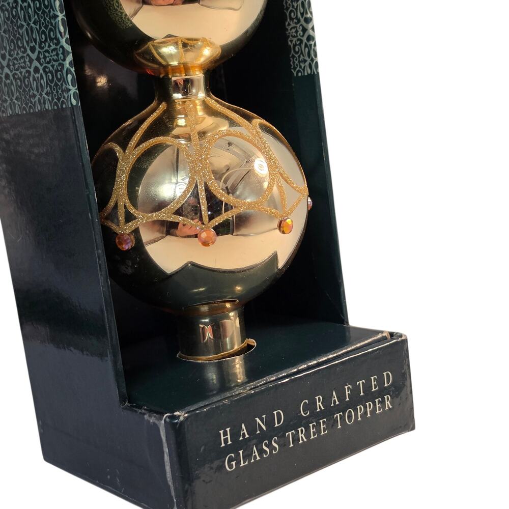 Waterford Timeless Memories Gold Glass Finial Christmas Tree Topper New Vintage